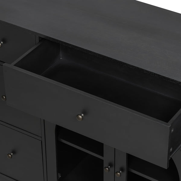 English Elm Christopher Knight Home® - Cabinet roomy storage console with 2 doors, 7 drawers, glass accents and manufactured wood build, large Black N780P330601B