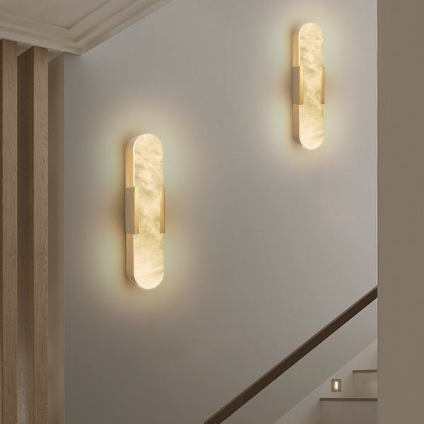 English Elm 19.7" Natural Marble Wall Sconce Set of 2 Matte Iron LED Vanity Lights 16W Dimmable 3000-6500K Gold W2312P394335
