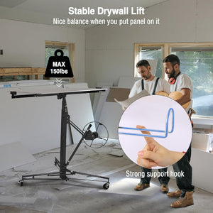 English Elm Drywall Hoist 11 Foot Steel Panel Lift with Telescopic Arm Winch and Locking Casters Black W2069P293026
