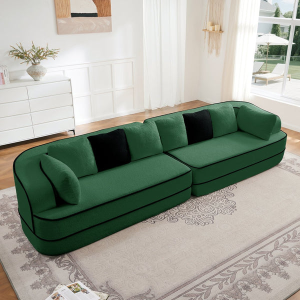 English Elm 135" Plush Teddy Fabric 4-Seat Modular Sofa No Assembly Cloudlike 32D High‑Resilience Comfort Lounge Green W714S01423