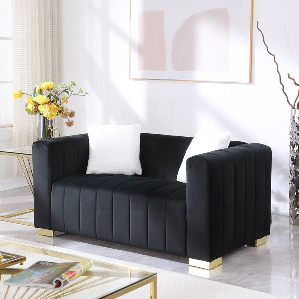 English Elm A Modern Velvet Loveseat - Elegant Channel-Tufted Chesterfield Style In Black For Any Décor W1099S00127