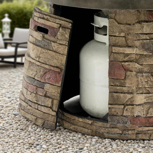 English Elm 36'' Propane Gas Fire Pit Table 50,000BTU Round MgO Top Hidden Tank Cover Pulse Ignition W853P293854