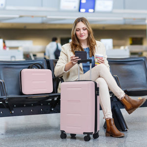 English Elm 6 Piece Hardshell Abs Travel Set with Spinner Wheels Combination Lock and Toiletry Bag Pink N732P391465H