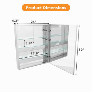 English Elm 24" Aluminum Medicine Cabinet Led Mirror with Dimmable Light Digital Display Storage W5609P461383