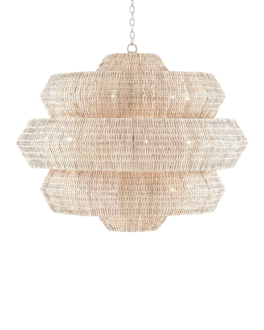Currey & Company Antibes Grande White Chandelier - Stunning Bleached Rattan Design With 18 Lights For Bright Elegance Natural Rattan ,Wrought Iron 9000-1315-currey-company