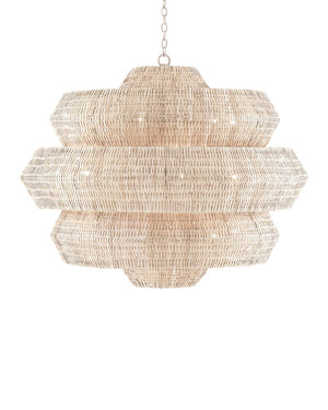 Currey & Company Antibes Grande White Chandelier - Stunning Bleached Rattan Design With 18 Lights For Bright Elegance Natural Rattan ,Wrought Iron 9000-1315-currey-company