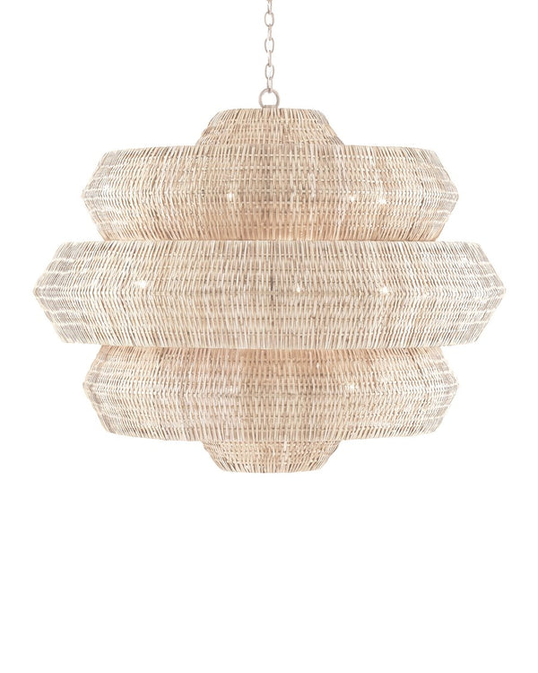 Currey & Company Antibes Grande White Chandelier - Stunning Bleached Rattan Design With 18 Lights For Bright Elegance Natural Rattan ,Wrought Iron 9000-1315-currey-company