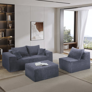 English Elm 4-Piece Modular L-Shaped Sectional Sofa with Corduroy Upholstery, Convertible Chaise, Pillows Included Grey W3163S00037