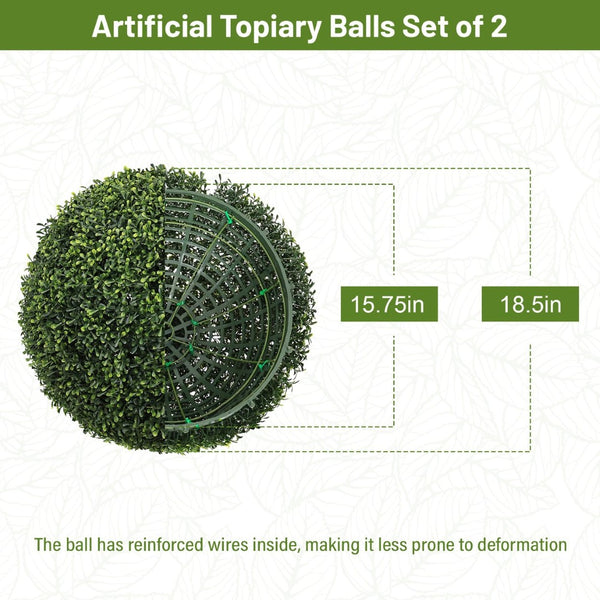 English Elm 18.5in Faux Boxwood Topiary Spheres Uv Stable Outdoor Garden Planter Decor Set of Two W2945P460781