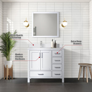 English Elm White Bath Vanity Set With Left Offset Quartz Top, Chrome Faucet, And 34-Inch Matching Mirror B2731S01258-GIGA