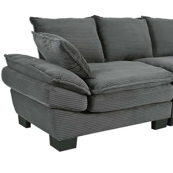 English Elm U-Style 80.9" Modern Curved Corduroy Sofa with Removable Cushions, 4 Pillows, Compact Chic Gray N711P192059E