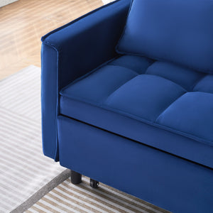 English Elm The 55-inch Blue Velvet Sofa Bed with Tufted Design, 2-Seater Convertible Couch, Durable 500lb Frame W3371P314998