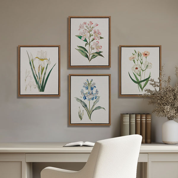 JLA Home Madison Park - Herbal Linen-Texture Botanical Wall Art Set of 4 Framed Prints — Rustic Wood Frames, Gallery-Ready Elegance MP95C-0365