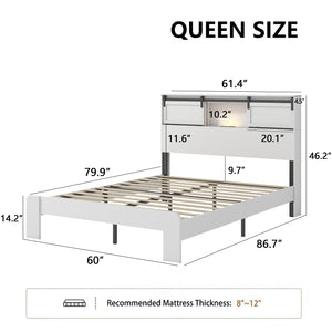 English Elm QUEEN Platform Bed with Storage Headboard & 2 USB Ports, Metal Slats, No Box Spring Needed, Quiet Easy Assembly W636P384716