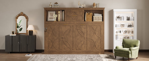 English Elm Twin Size Murphy Bed With Charging Station, Storage Drawer & Stylish Wood Finish For Space-Saving Design N7090004019D-GIGA