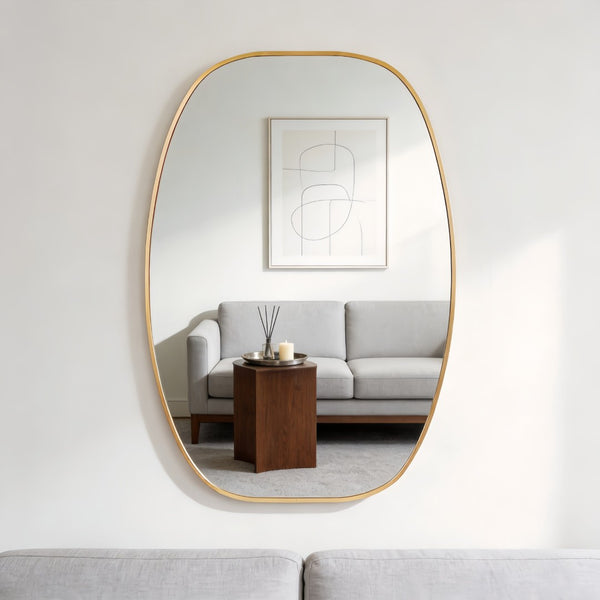 English Elm 24x36 Matte Metal Framed Oval Wall Mirror with Hd Glass for Bath or Entryway Gold W2203P474695