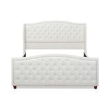 English Elm Marcella Upholstered Shelter Headboard Bed Set, California King, Antique White Polyester