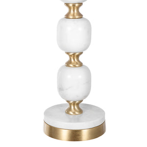 English Elm D15x26.5" Marble Table Lamp with White Fabric Drum Shade, Brass Finial, Modern Vintage Accent (26.5") W2078P399245