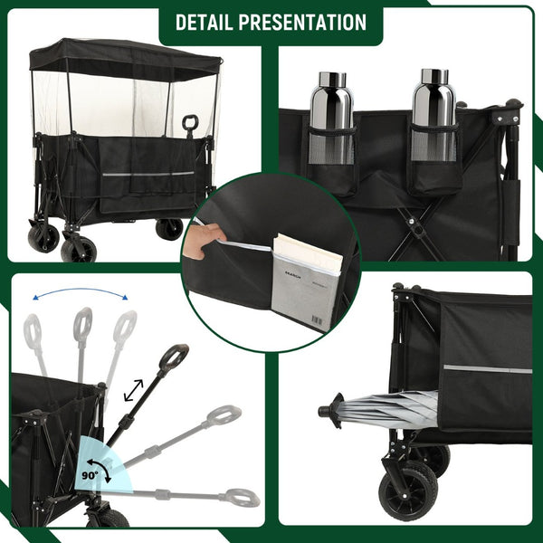 English Elm Collapsible Heavy Duty Folding Wagon with All-terrain Wheels for Beach and Camping W2932P253157
