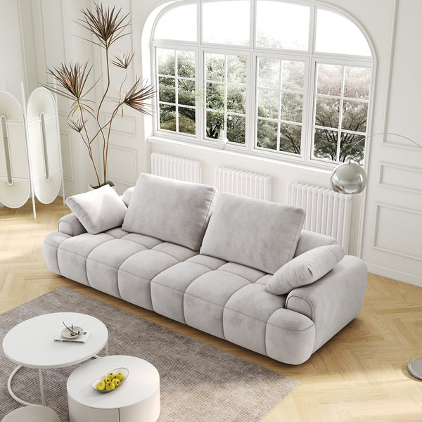 English Elm 86.6″ Modern Large Two-Seat Sofa with High Seat Height, Plush Suede Upholstery, Sleek Lofty Design Light Gray W1767S00003