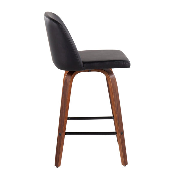 English Elm Toriano Mid-Century Modern Counter Stools Set Of 2 - Walnut Wood Legs & Black Faux Leather Seats B202S00445-GIGA