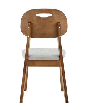 English Elm 2 Solid Walnut Toned Wood Dining Chairs Gray Fabric Seat Hollowed Backrest Modern W1151P455538