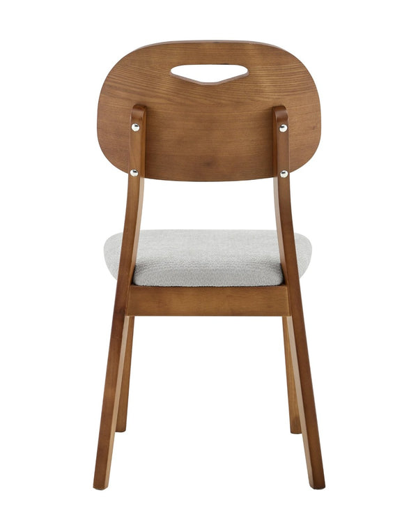 English Elm 2 Solid Walnut Toned Wood Dining Chairs Gray Fabric Seat Hollowed Backrest Modern W1151P455538