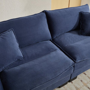 English Elm Corduroy Stylish Sleeper Sofa Loveseat with Dual-Layer Cushions & Two Support Pillows, Sturdy Frame Blue W676P184142