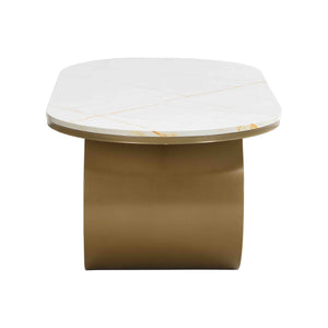 English Elm Luxury Oval Coffee Table with Faux Marble Top, Sturdy Metal Frame, Storage Drawer, Adjustable Feet Golden+White W821S00029