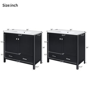 English Elm 72" Black Bathroom Vanity Set with Double Ceramic Sinks, Soft-Close Doors, Divided Drawer, Ample Storage and Solid Wood Frame for Durable Modern Style N729P000006B