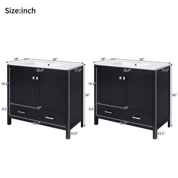 English Elm 72" Black Bathroom Vanity Set with Double Ceramic Sinks, Soft-Close Doors, Divided Drawer, Ample Storage and Solid Wood Frame for Durable Modern Style N729P000006B