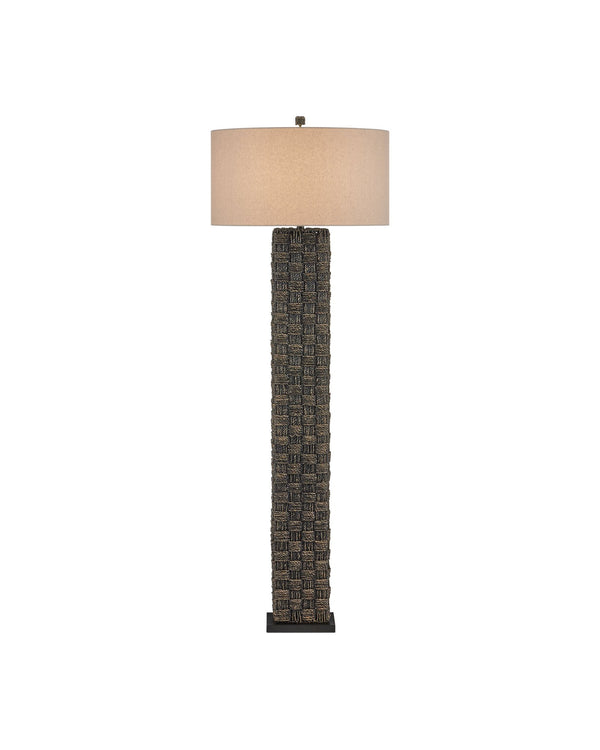 Currey & Company Eden Floor Lamp - Hand-twisted Seagrass Column With Gingham Pattern And Linen Shade, Artisan Crafted Black Seagrass 8000-0171-currey-company