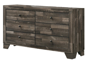 English Elm 1pc Six-Drawer Storage Dresser 58.5" Wide Brown Finish Solid Wood Bedroom Chest with Ample Storage अनुभव Gray,Rustic Brown 61.02 L x 19.29 W x 33.07 H B011P332212