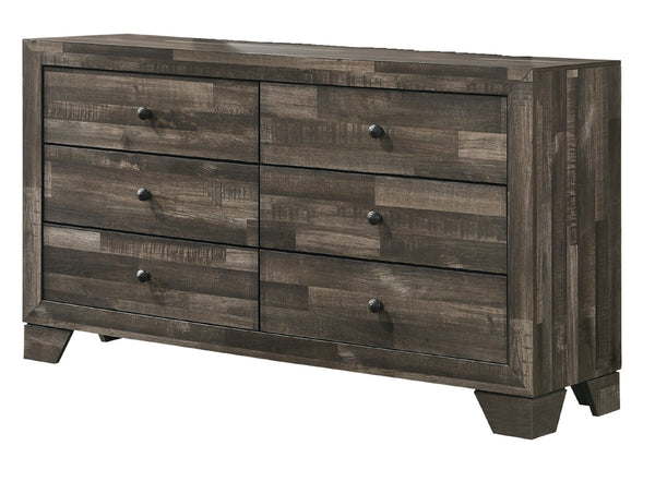 English Elm 1pc Six-Drawer Storage Dresser 58.5" Wide Brown Finish Solid Wood Bedroom Chest with Ample Storage अनुभव Gray,Rustic Brown 61.02 L x 19.29 W x 33.07 H B011P332212