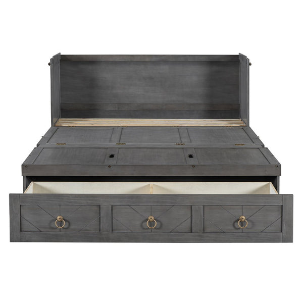 English Elm Queen Murphy Wall Bed with Pull Out Storage Drawer and Built in Usb Charging Gray LP000428AAE