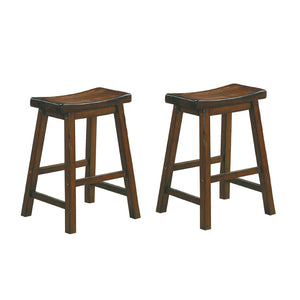 English Elm 24" Solid Wood Saddle Seat Backless Counter Stool Rustic Warmth Set of Two Cherry B056P417114
