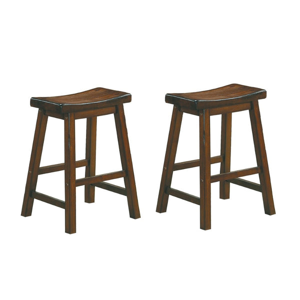 English Elm 24" Solid Wood Saddle Seat Backless Counter Stool Rustic Warmth Set of Two Cherry B056P417114