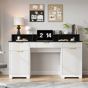 English Elm Executive Home Office Desk with Power Outlets Monitor Stand and File Storage T3773P417164