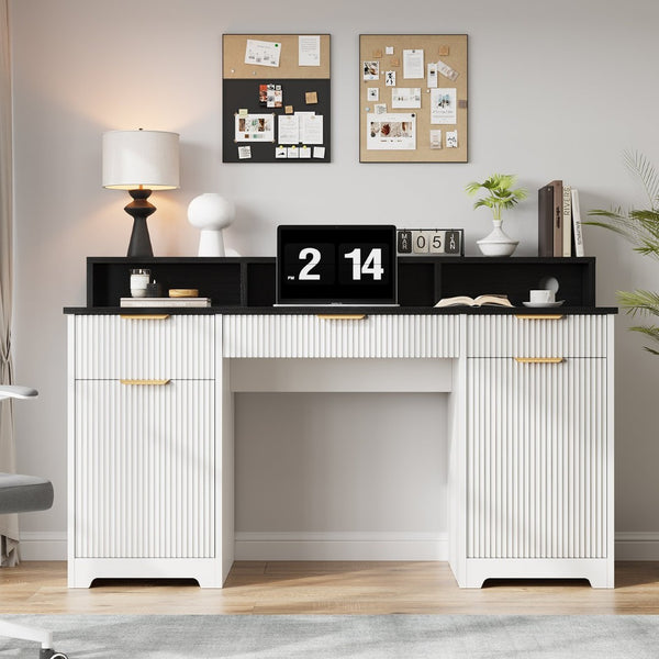 English Elm Executive Home Office Desk with Power Outlets Monitor Stand and File Storage T3773P417164