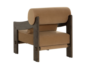 Sunpan Reizo Lounge Chair - Stylish Distressed Brown Solid Oak With Kona Camel Fabric For Ultimate Comfort Brown Fabric 112120