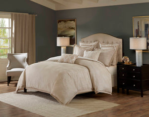 English Elm 9-piece King Jacquard Comforter Set Tan Ivory Geometric Woven Embroidered Bedding B035P437414