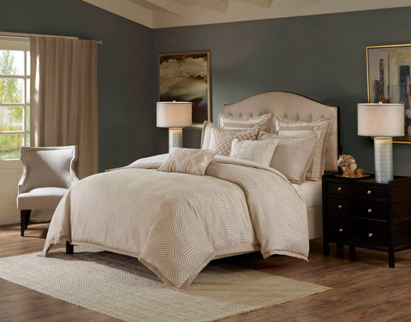 English Elm 9-piece King Jacquard Comforter Set Tan Ivory Geometric Woven Embroidered Bedding B035P437414