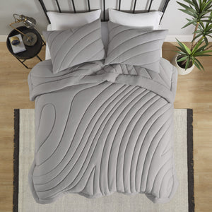 English Elm 3 Pcs King/Cal King Soft Gray Poly Jersey Comforter Set With Antimicrobial Treatment & Shams B035P319902