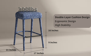 English Elm Backless Blue Fabric Upholstered Counter Stools Set of Two with Padded Seat Footrest Light Blue W5096P400664