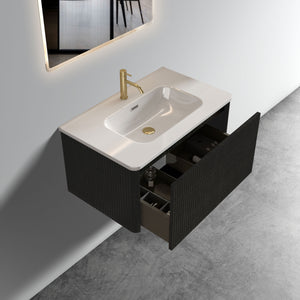 English Elm U057-Etna30W-308 Modern 30" Striped Soft White Floating Vanity with Curved Edges, Push-Open Drawer, Ceramic Sink W1865P218039
