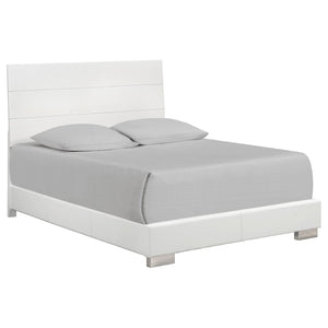 English Elm Dulcey Gloss White Faux Leather Eastern King Bedroom Set with Chrome Accents B062S01498
