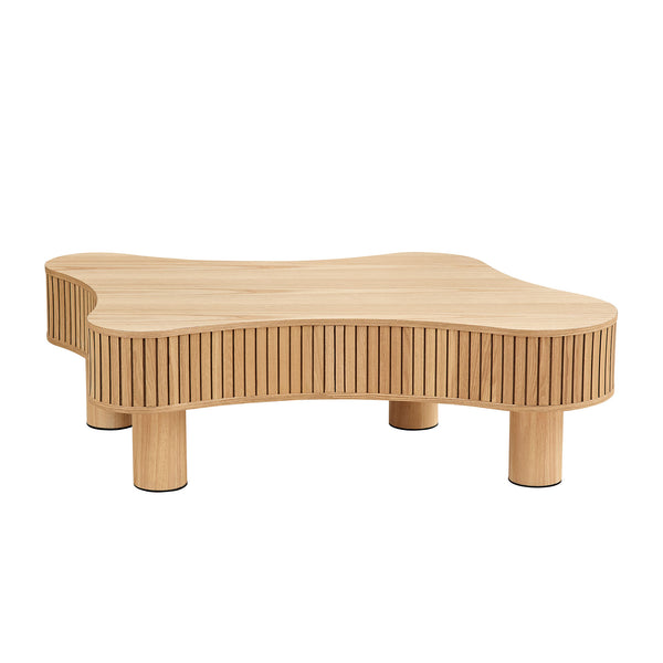 English Elm 42.52 Inch Modern Wooden Handcraft Drum Coffee Table with Irregular Shape, Sturdy Rubber Wood Legs, Easy Assembly Natural W2582P251209