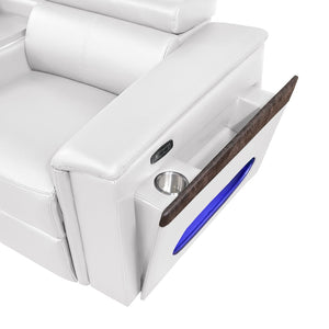 English Elm Nova Power Reclining Sectional with Bluetooth Audio Led Bar and Lift Top Wine Storage White B009S02169