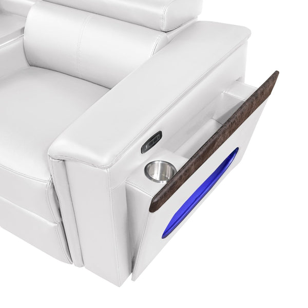 English Elm Nova Power Reclining Sectional with Bluetooth Audio Led Bar and Lift Top Wine Storage White B009S02169