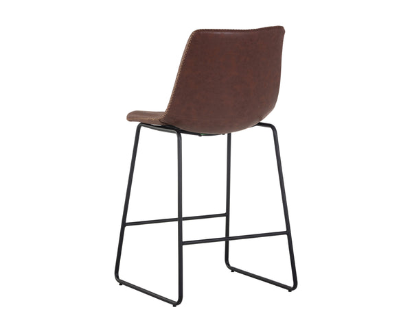 Sunpan Cal Barstool Set of 2 - Stylish Mid-Century Design with Brushed Steel Frame & Faux Leather Comfort Antique Brown